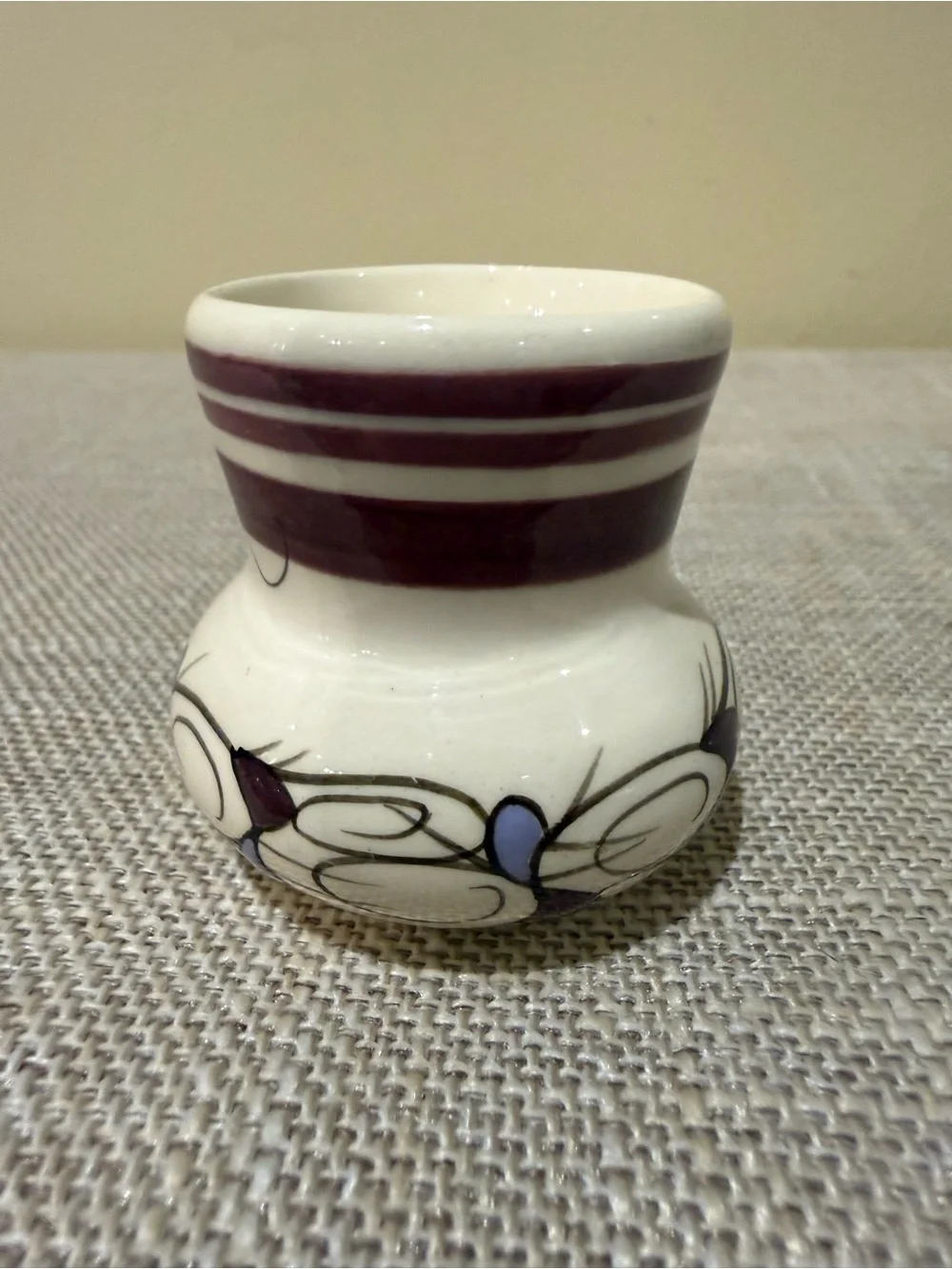 Vintage Sarawak Handpainted Studio Pottery Miniature Vase / Toothpick Holder